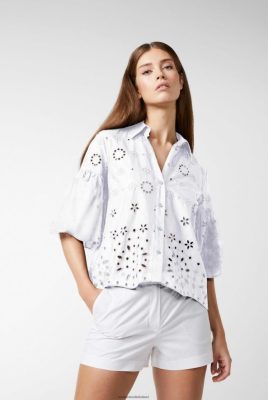 Van Laack Ireland | Van Laack A-Line Blouse With Ruffle Details And Embroidery Made Of White Cotton H0PF06130