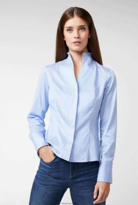 Van Laack Ireland | Van Laack Alice-Nos - Chalice Collar Blouse In Dab Structure Cotton H0PF0626