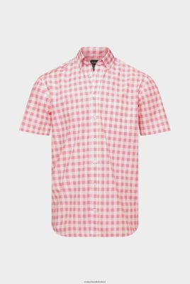 Van Laack Ireland | Van Laack Checked Poplin Short-Sleeved Shirt With Button-Down Collar Red H0PF06554