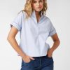 Van Laack Ireland | Van Laack Cup Collar Blouse With Ribbon Detail In Cotton Poplin Blau H0PF0638