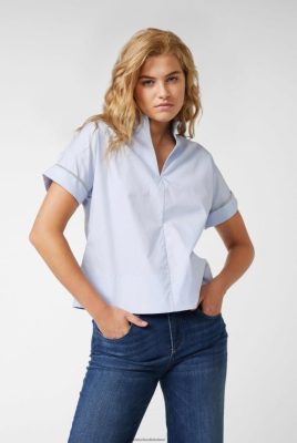 Van Laack Ireland | Van Laack Cup Collar Blouse With Ribbon Detail In Cotton Poplin Blau H0PF0638