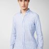 Van Laack Ireland | Van Laack Linen Button-Down Hem With Stripe Print Blue H0PF06498