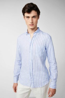 Van Laack Ireland | Van Laack Linen Button-Down Hem With Stripe Print Blue H0PF06498