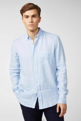 Van Laack Ireland | Van Laack Linen Shirt With A Button-Down Collar Blue H0PF06490