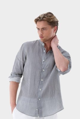 Van Laack Ireland | Van Laack Linen Shirt With Stripe Print Tailor Fit H0PF06506