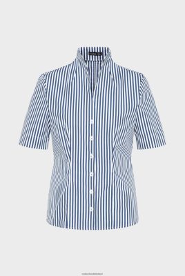 Van Laack Ireland | Van Laack Striped Cup-Collar Blouse In Blue Cotton Poplin H0PF0654