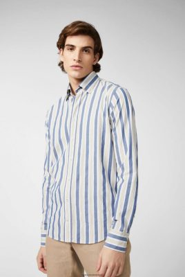 Van Laack Ireland | Van Laack Sun Bleached Broad Striped Button Down Collar Cotton Shirt H0PF06590