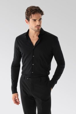 Van Laack Ireland | Van Laack Swiss Cotton Jersey Shirt Slim Fit Black H0PF06464