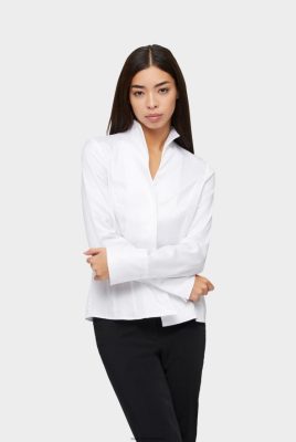 Van Laack Outlet Ireland | Van Laack Alice-Nos - Chalice Collar Blouse In Dab Structure Cotton H0PF0613