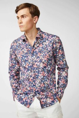 Van Laack Outlet Ireland | Van Laack Ipanema Flower-Printed Poplin Shirt Blue Coral H0PF06567