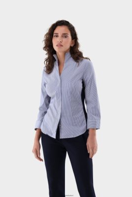 Van Laack Outlet Ireland | Van Laack Myra - Striped Cotton 3/4 Sleeve Hybridshirt H0PF0623