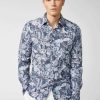 Van Laack Outlet Ireland | Van Laack Poplin Shirt With A Paisley Print Denim Look Blue H0PF06577