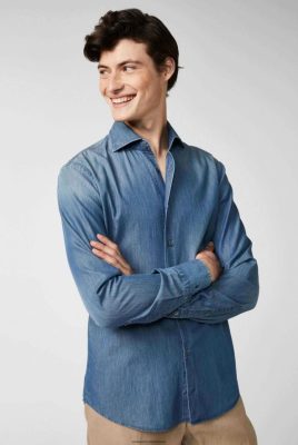 Van Laack Outlet Ireland | Van Laack Stonewashed Denim Shirt Blue H0PF06583