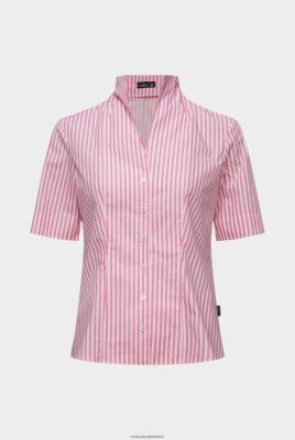 Van Laack Outlet Ireland | Van Laack Striped Cup-Collar Blouse In Red Cotton Poplin H0PF0655