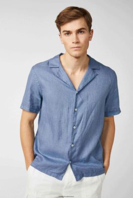 Van Laack Outlet Ireland | Van Laack Super Soft Linen Bowlingshirt Blue H0PF06487