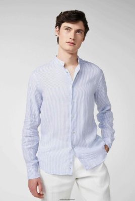 Van Laack Outlet Ireland | Van Laack Super Soft Striped Linen Shirt With Stand-Up Collar Blue H0PF06485
