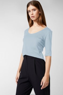 Van Laack Outlet Ireland | Van Laack Urban Jersey Wide Neck T-Shirt Light Blue H0PF06253